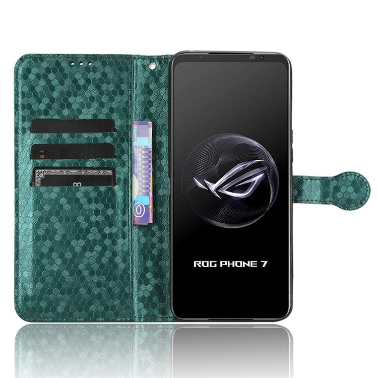 For Asus ROG Phone 7 5G Mobile Phone Wallet Case PU Leather Stand Dot Pattern Imprinted Phone Cover - Green