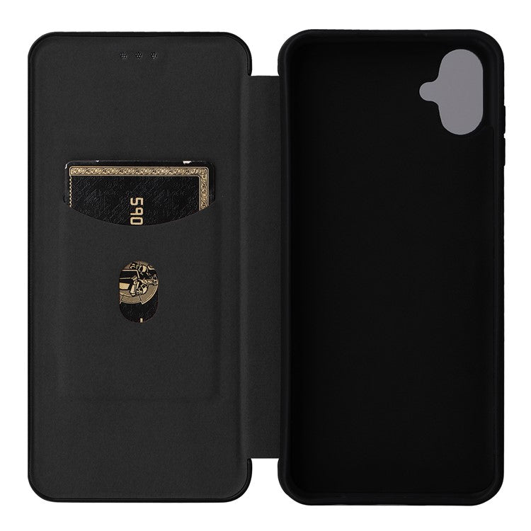 Phone Case for Samsung Galaxy F14 5G PU Leather Carbon Fiber Texture Stand Cover with Card Slot - Black