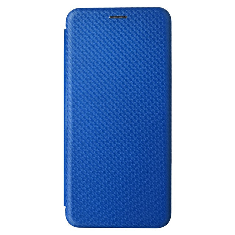 Phone Case for Samsung Galaxy F14 5G PU Leather Carbon Fiber Texture Stand Cover with Card Slot - Blue