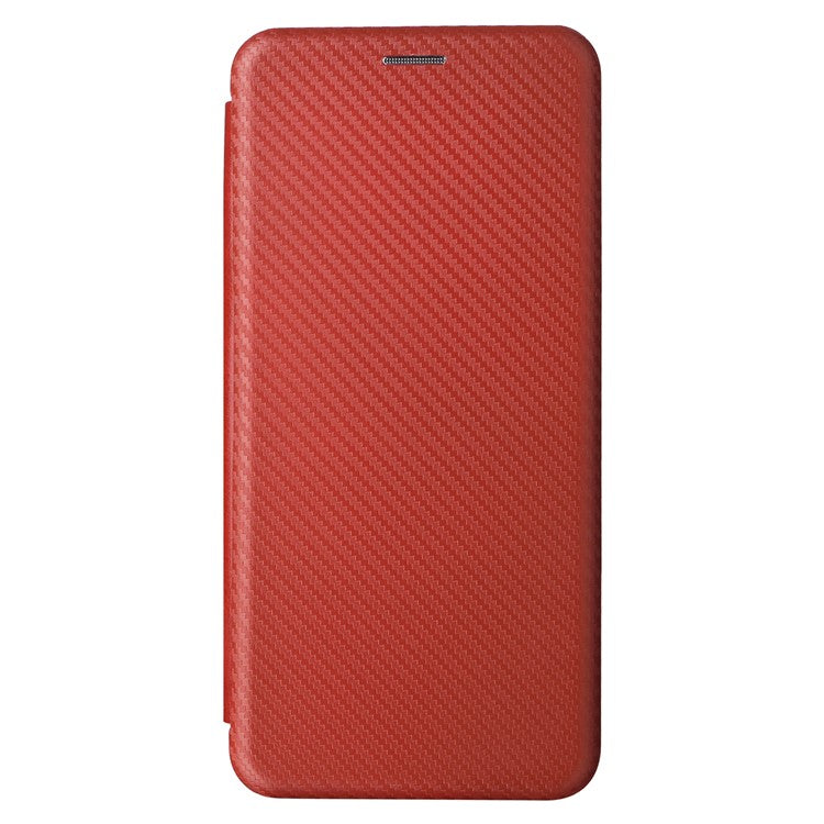Phone Case for Samsung Galaxy F14 5G PU Leather Carbon Fiber Texture Stand Cover with Card Slot - Brown