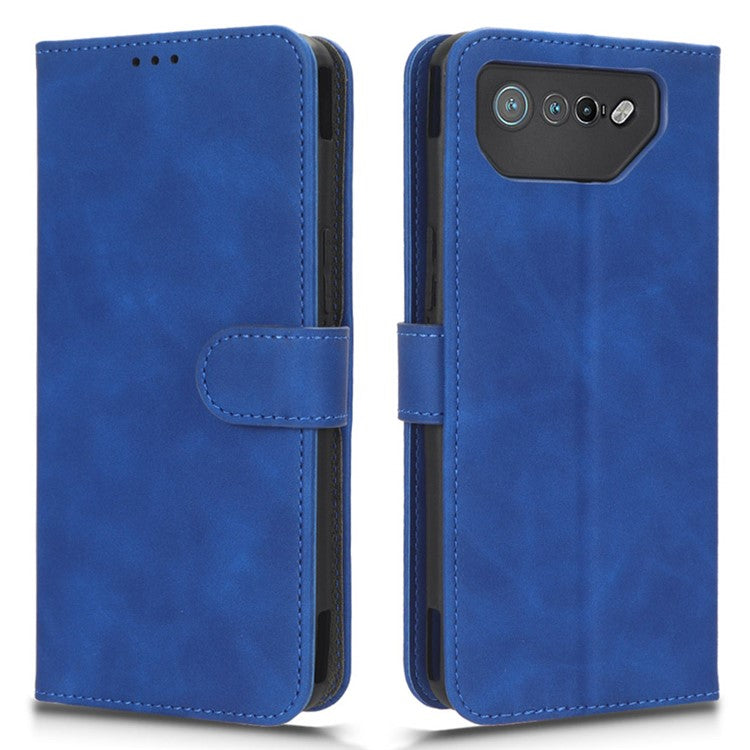 For Asus ROG Phone 7 5G / ROG Phone 7 Ultimate 5G Skin-touch Wallet Phone Case PU Leather Folding Stand  Cover - Blue