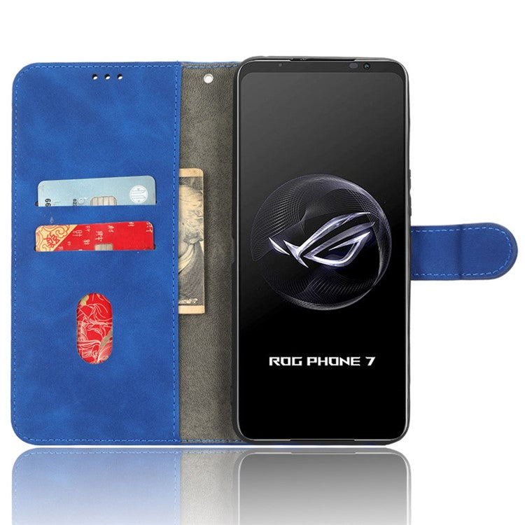 For Asus ROG Phone 7 5G / ROG Phone 7 Ultimate 5G Skin-touch Wallet Phone Case PU Leather Folding Stand  Cover - Blue
