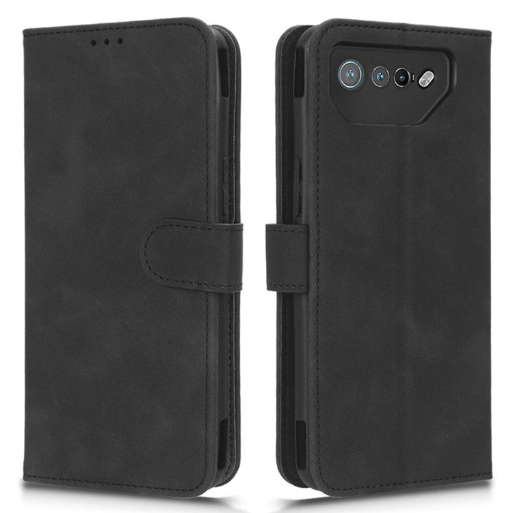 For Asus ROG Phone 7 5G / ROG Phone 7 Ultimate 5G Skin-touch Wallet Phone Case PU Leather Folding Stand  Cover - Black