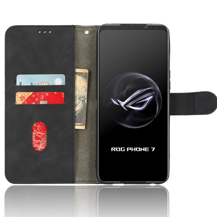 For Asus ROG Phone 7 5G / ROG Phone 7 Ultimate 5G Skin-touch Wallet Phone Case PU Leather Folding Stand  Cover - Black