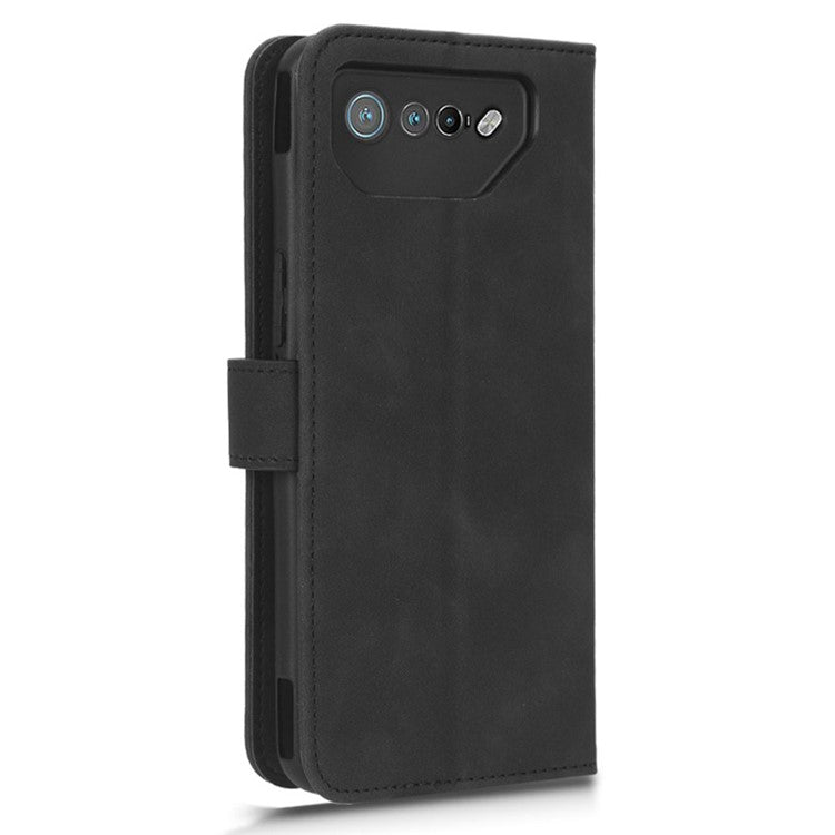 For Asus ROG Phone 7 5G / ROG Phone 7 Ultimate 5G Skin-touch Wallet Phone Case PU Leather Folding Stand  Cover - Black