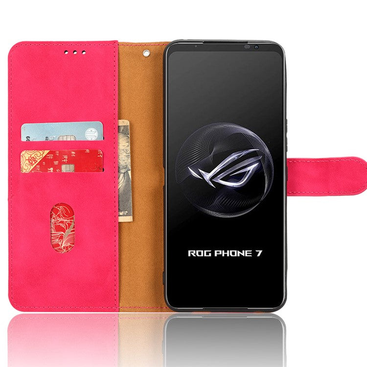 For Asus ROG Phone 7 5G / ROG Phone 7 Ultimate 5G Skin-touch Wallet Phone Case PU Leather Folding Stand  Cover - Rose