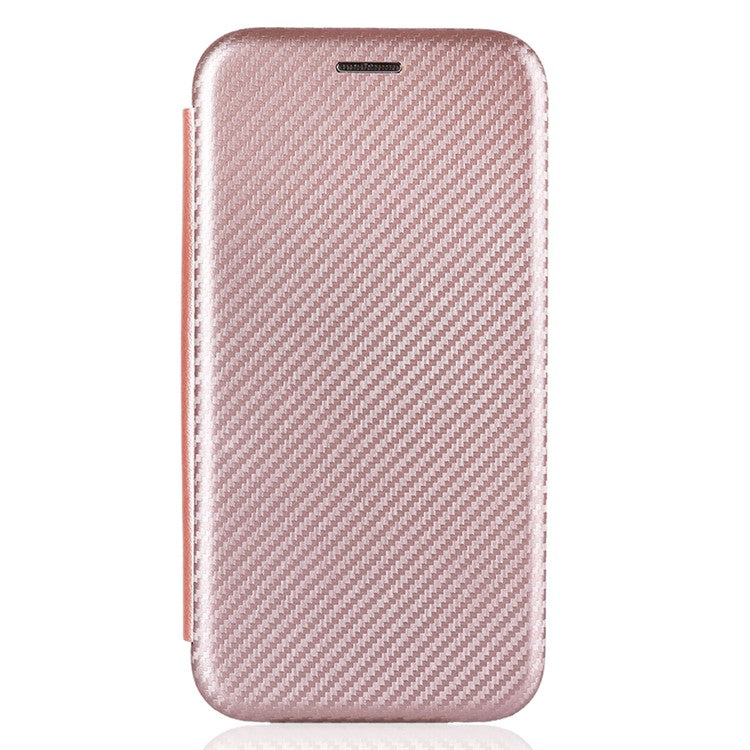Stand Cover for Asus ROG Phone 7 5G / 7 Ultimate 5G Carbon Fiber Texture Card Slot PU Leather Phone Case - Rose Gold