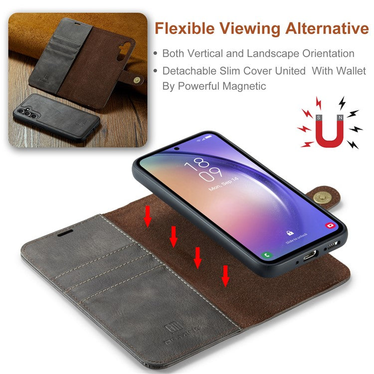 DG.MING For Samsung Galaxy A54 5G Split Leather Stand Wallet Phone Case Magnetic Detachable Protective Cover - Grey