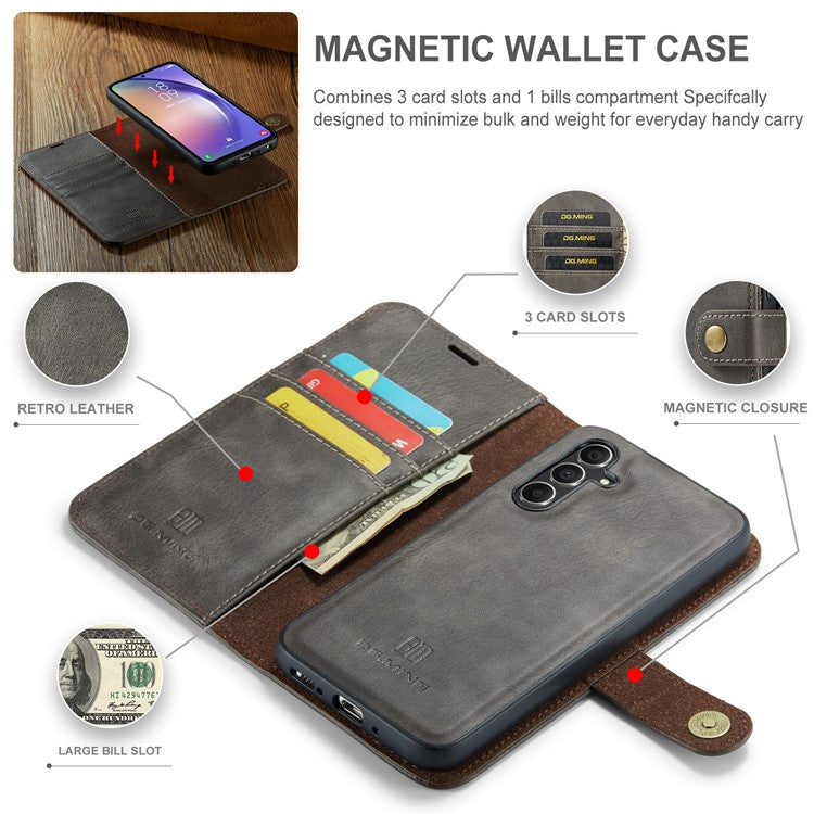 DG.MING For Samsung Galaxy A54 5G Split Leather Stand Wallet Phone Case Magnetic Detachable Protective Cover - Grey