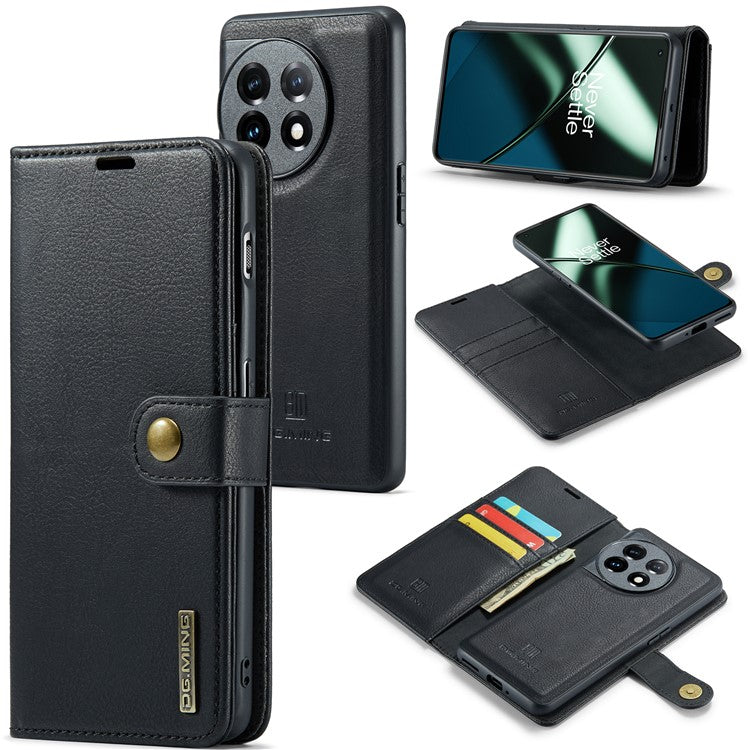 DG.MING For OnePlus 11 5G Detachable Magnetic Anti-drop Case Split Leather Wallet Stand Phone Cover - Black
