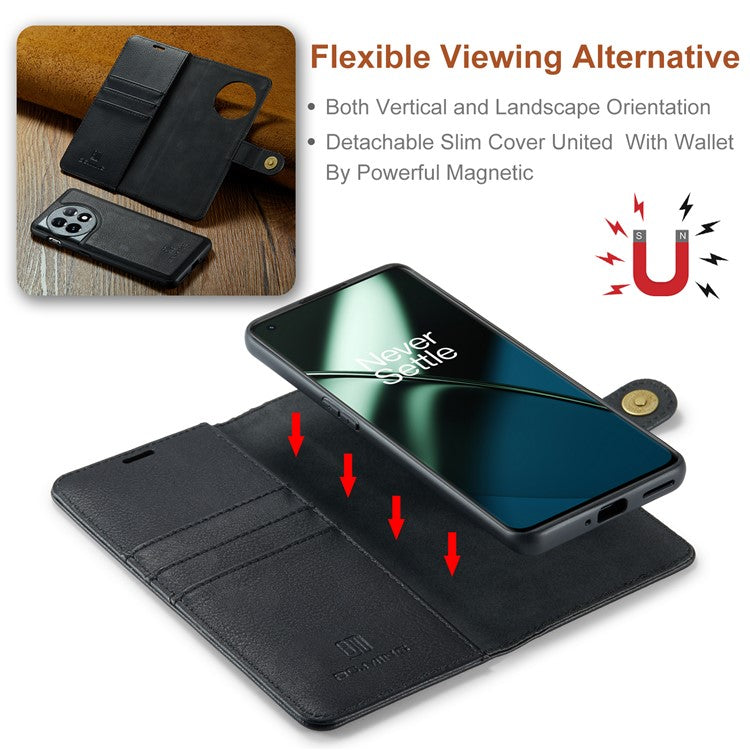 DG.MING For OnePlus 11 5G Detachable Magnetic Anti-drop Case Split Leather Wallet Stand Phone Cover - Black
