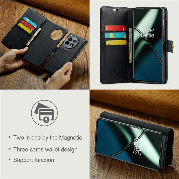 DG.MING For OnePlus 11 5G Detachable Magnetic Anti-drop Case Split Leather Wallet Stand Phone Cover - Black