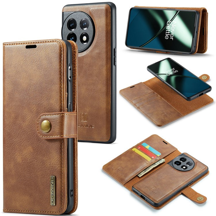 DG.MING For OnePlus 11 5G Detachable Magnetic Anti-drop Case Split Leather Wallet Stand Phone Cover - Brown