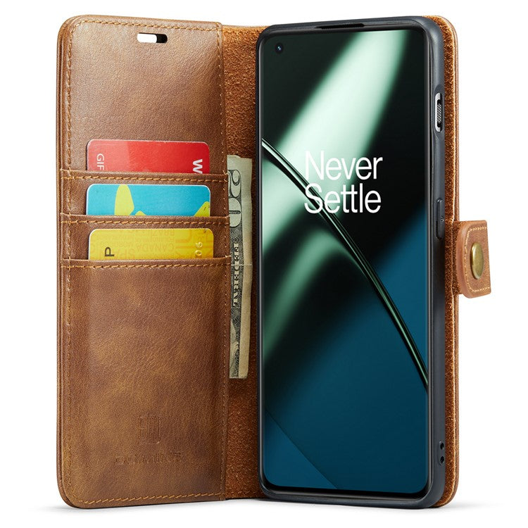 DG.MING For OnePlus 11 5G Detachable Magnetic Anti-drop Case Split Leather Wallet Stand Phone Cover - Brown
