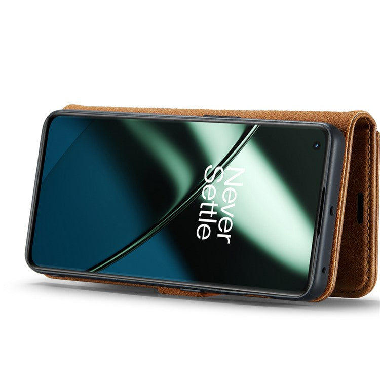 DG.MING For OnePlus 11 5G Detachable Magnetic Anti-drop Case Split Leather Wallet Stand Phone Cover - Brown