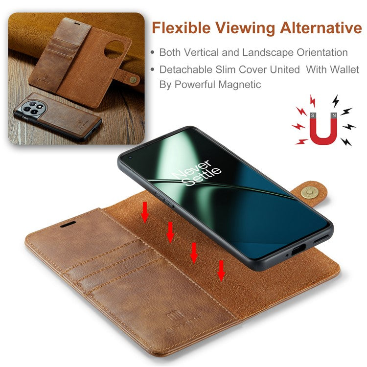DG.MING For OnePlus 11 5G Detachable Magnetic Anti-drop Case Split Leather Wallet Stand Phone Cover - Brown