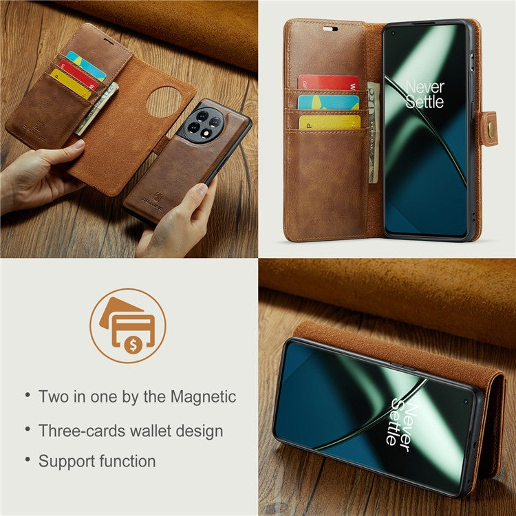 DG.MING For OnePlus 11 5G Detachable Magnetic Anti-drop Case Split Leather Wallet Stand Phone Cover - Brown