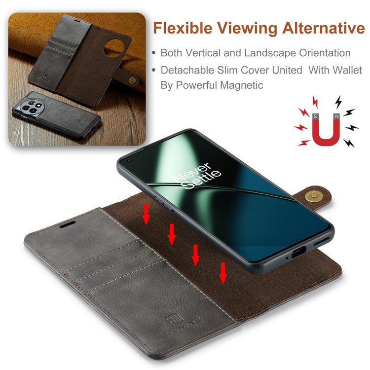DG.MING For OnePlus 11 5G Detachable Magnetic Anti-drop Case Split Leather Wallet Stand Phone Cover - Grey