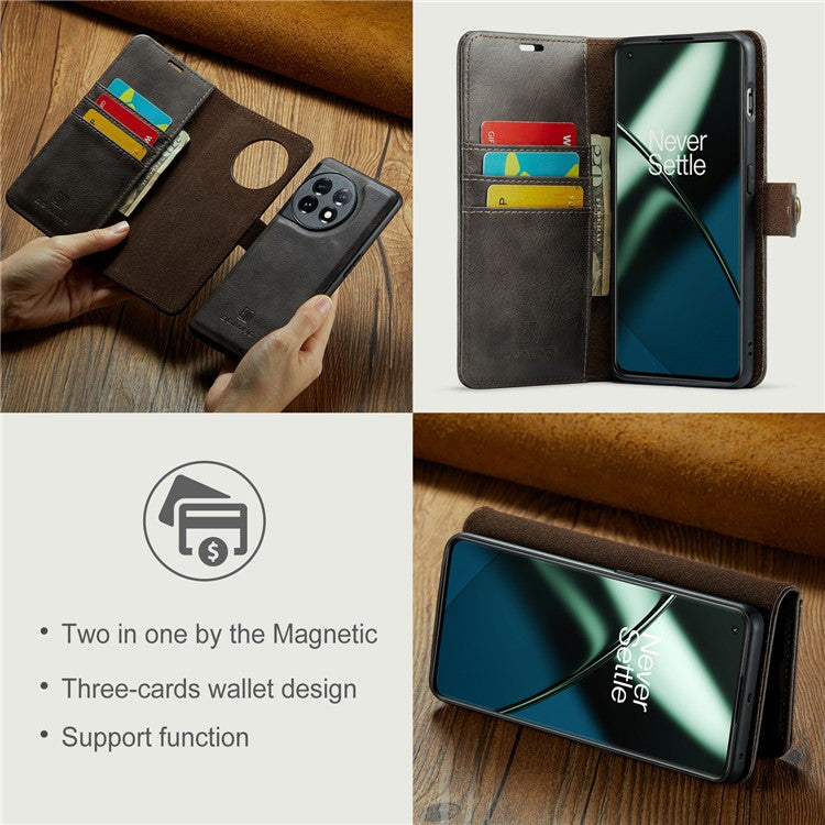 DG.MING For OnePlus 11 5G Detachable Magnetic Anti-drop Case Split Leather Wallet Stand Phone Cover - Grey