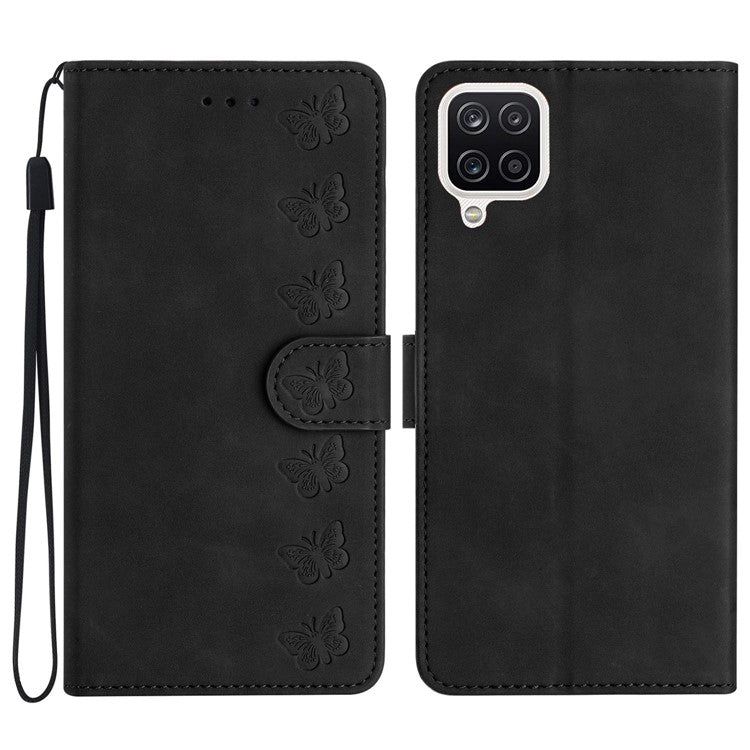 Leather Cover for Samsung Galaxy A22 4G (EU Version) Butterfly Imprinted Stand Wallet Drop-proof Case - Black