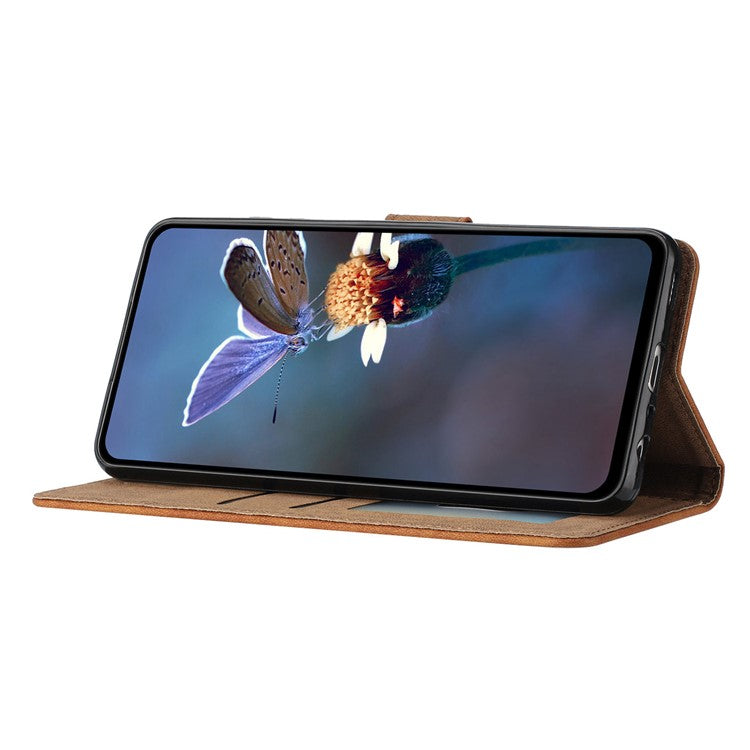For Samsung Galaxy M32 (Global Version) 4G Butterfly Imprinted Phone Case Leather Wallet Flip Stand Cover - Brown
