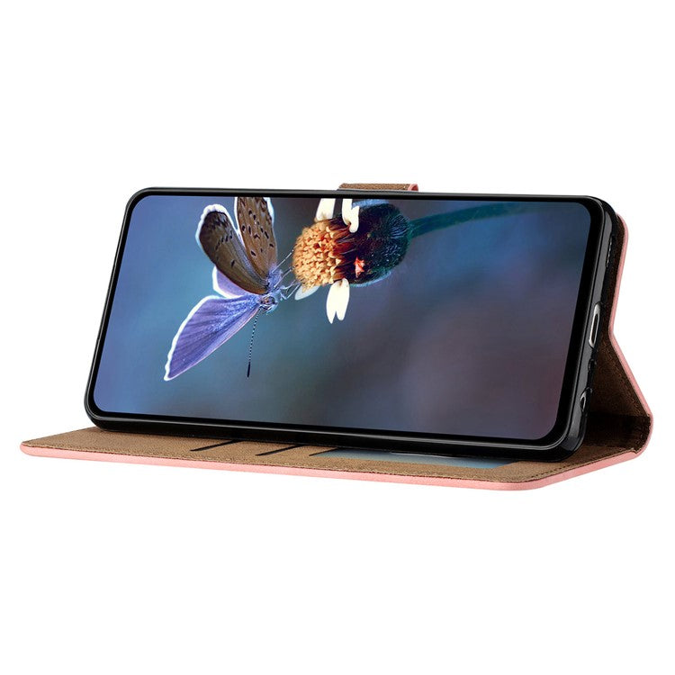 For Samsung Galaxy M32 (Global Version) 4G Butterfly Imprinted Phone Case Leather Wallet Flip Stand Cover - Pink