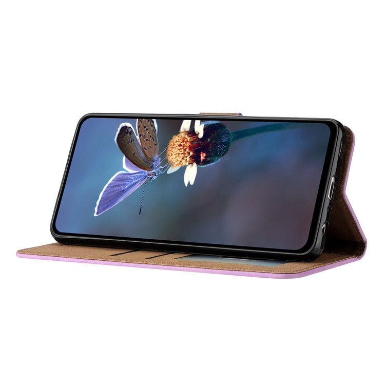 For Samsung Galaxy M32 (Global Version) 4G Butterfly Imprinted Phone Case Leather Wallet Flip Stand Cover - Purple