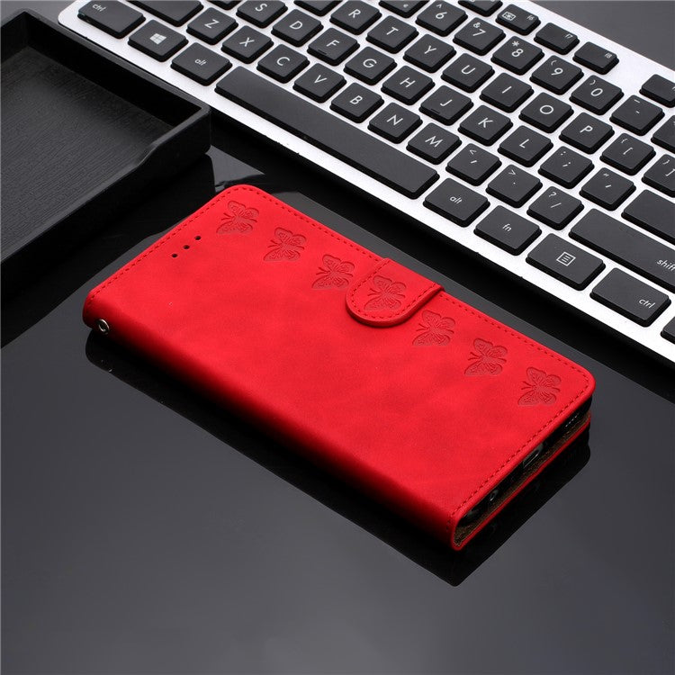 Stand Case for Samsung Galaxy M23 5G / F23 5G Butterfly Imprinted Anti-fingerprint Wallet Leather Cover - Red