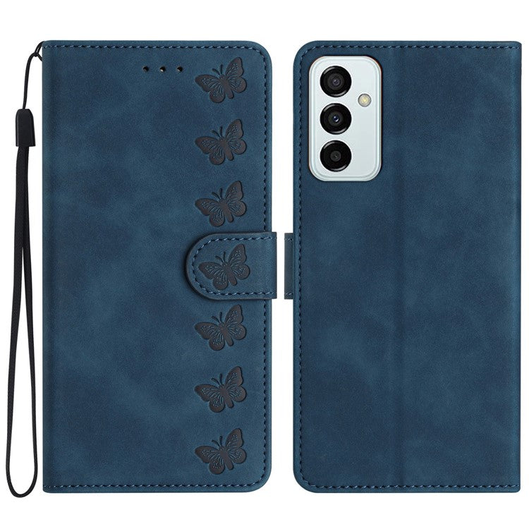 Stand Case for Samsung Galaxy M23 5G / F23 5G Butterfly Imprinted Anti-fingerprint Wallet Leather Cover - Blue