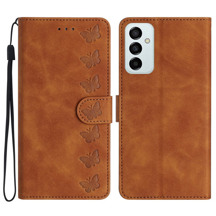 Protective Cover for Samsung Galaxy M52 5G Stand Phone Shell Butterfly Imprinted Wallet Leather Case - Brown