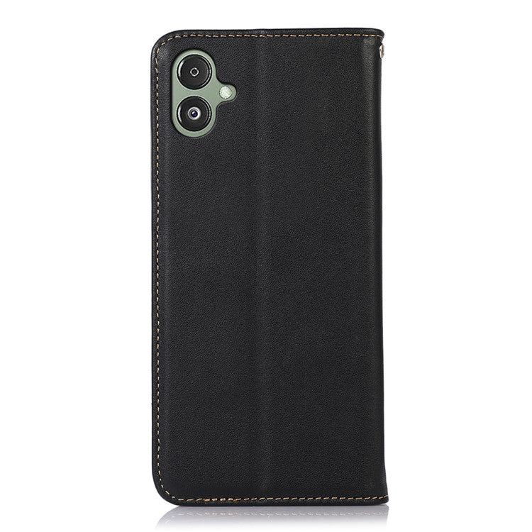 KHAZNEH For Samsung Galaxy F14 5G Stand Wallet Phone Case RFID Blocking Genuine Cowhide Leather Cover - Black
