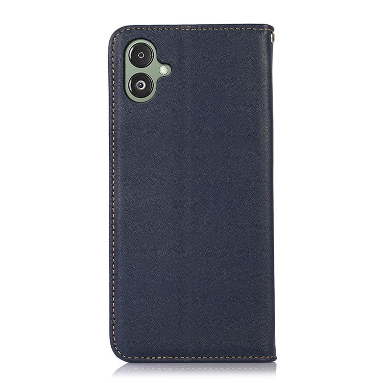 KHAZNEH For Samsung Galaxy F14 5G Stand Wallet Phone Case RFID Blocking Genuine Cowhide Leather Cover - Dark Blue