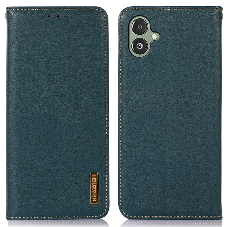 KHAZNEH For Samsung Galaxy F14 5G Stand Wallet Phone Case RFID Blocking Genuine Cowhide Leather Cover - Green