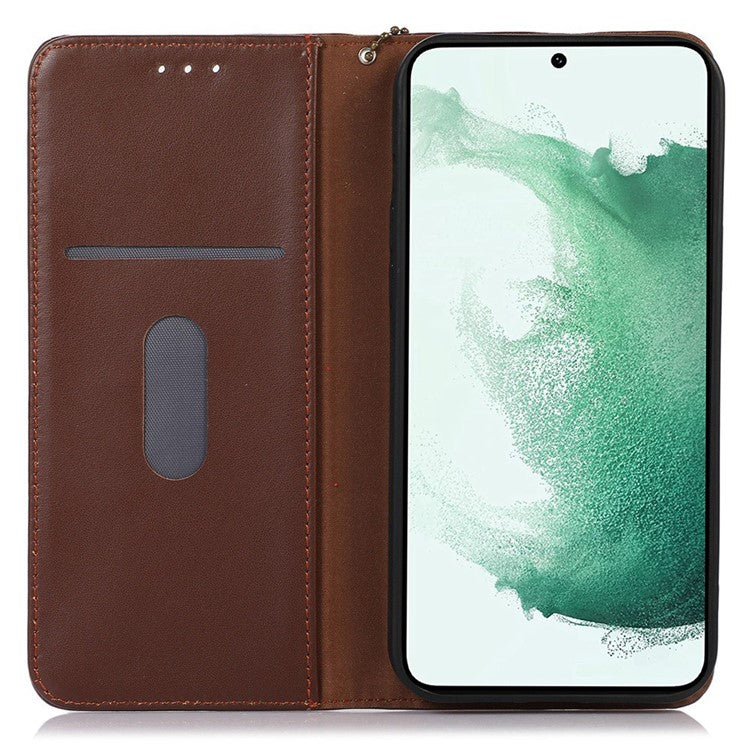KHAZNEH For Samsung Galaxy F14 5G Stand Wallet Phone Case RFID Blocking Genuine Cowhide Leather Cover - Brown