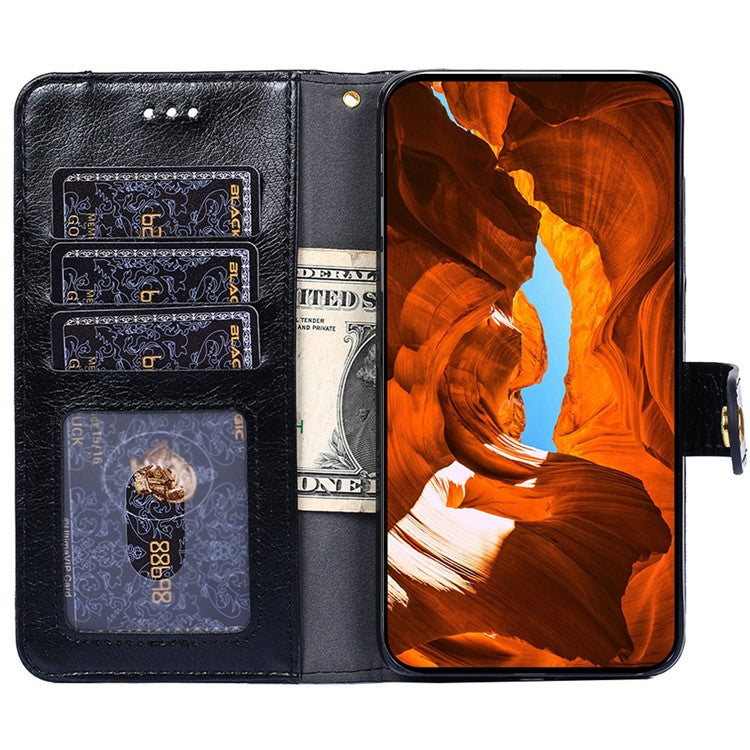 Phone Case for Oppo Find X6 Zipper Pocket Wallet Horizontal Stand PU Leather Cover with Strap - Black
