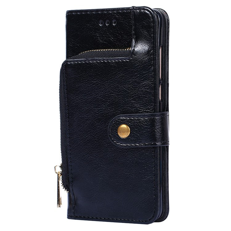Phone Case for Oppo Find X6 Zipper Pocket Wallet Horizontal Stand PU Leather Cover with Strap - Black
