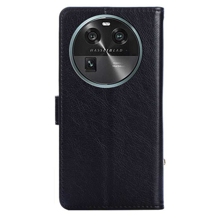 Phone Case for Oppo Find X6 Zipper Pocket Wallet Horizontal Stand PU Leather Cover with Strap - Black