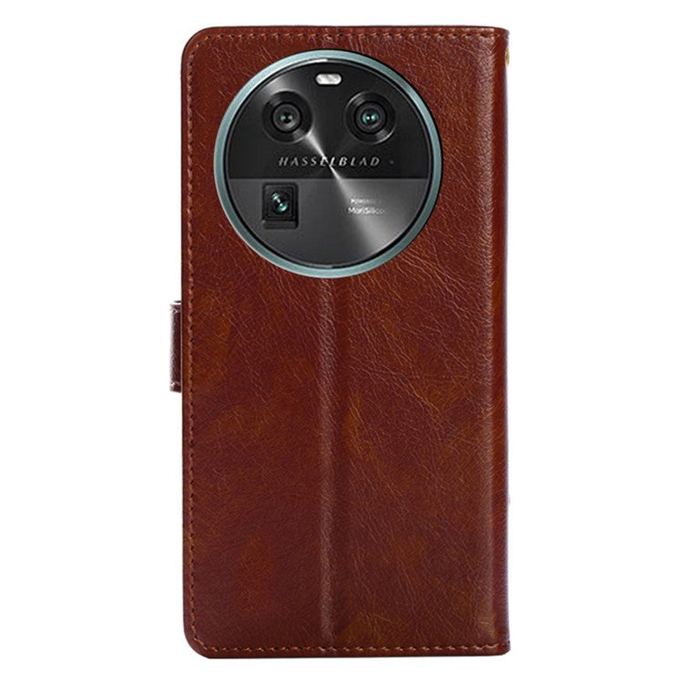 Phone Case for Oppo Find X6 Zipper Pocket Wallet Horizontal Stand PU Leather Cover with Strap - Brown