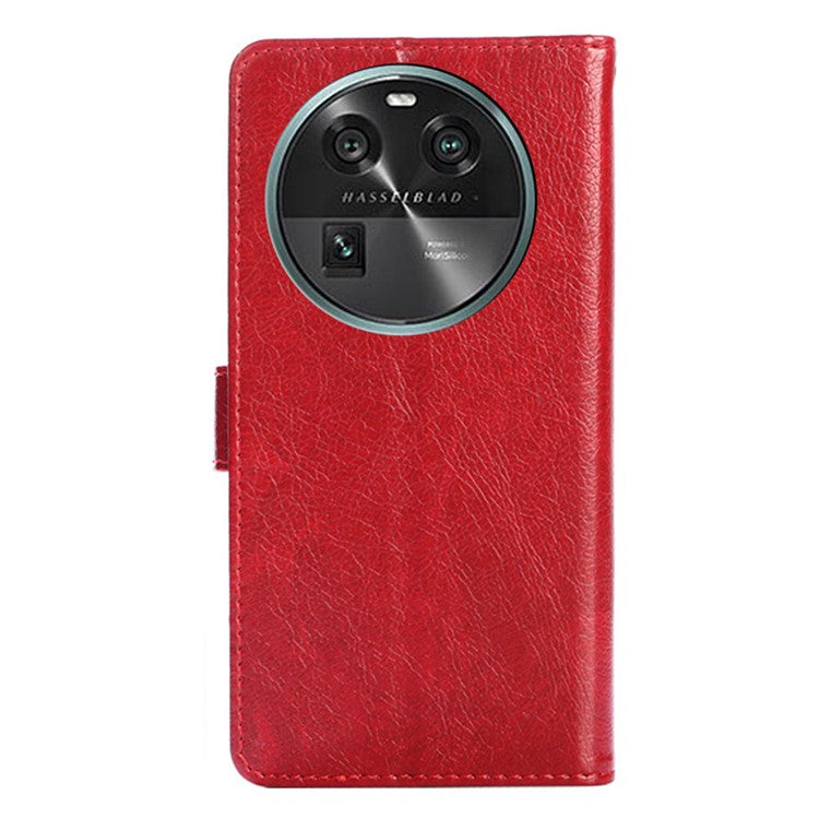 Phone Case for Oppo Find X6 Zipper Pocket Wallet Horizontal Stand PU Leather Cover with Strap - Red