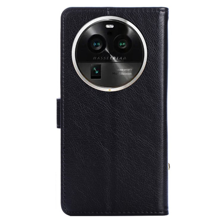 Wallet Case for Oppo Find X6 Pro Zipper Pocket PU Leather Horizontal Stand Phone Cover with Strap - Black