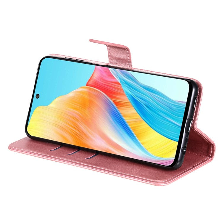 Leather Phone Case for Oppo A1 5G / A98 5G / F23 5G , Calf Texture Zipper Pocket Stand Shell Drop-proof Wallet Cover - Pink