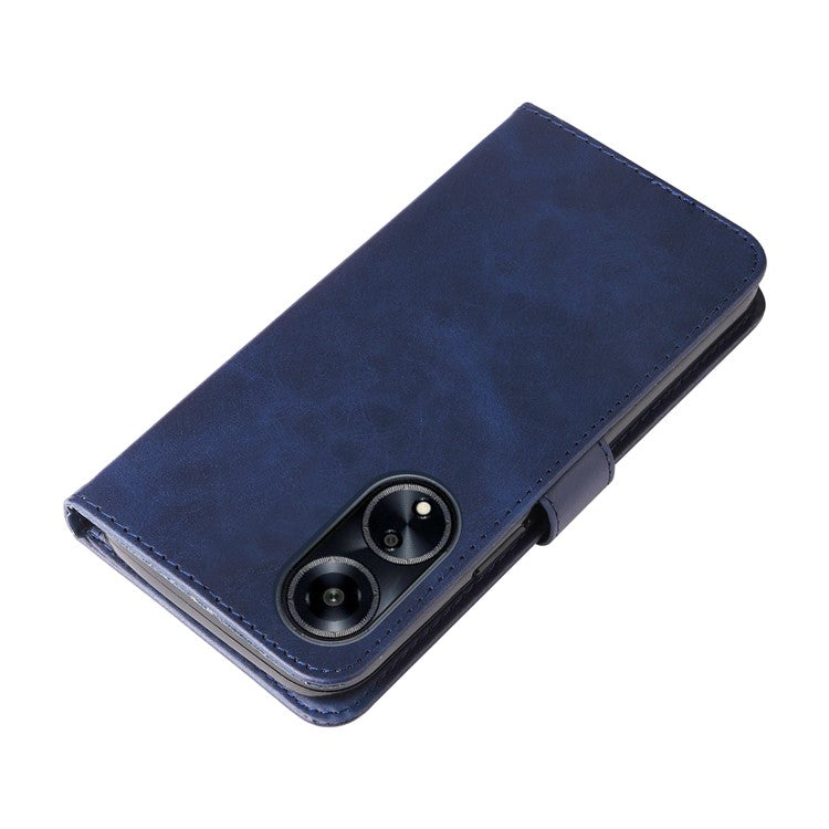 Leather Phone Case for Oppo A1 5G / A98 5G / F23 5G , Calf Texture Zipper Pocket Stand Shell Drop-proof Wallet Cover - Blue