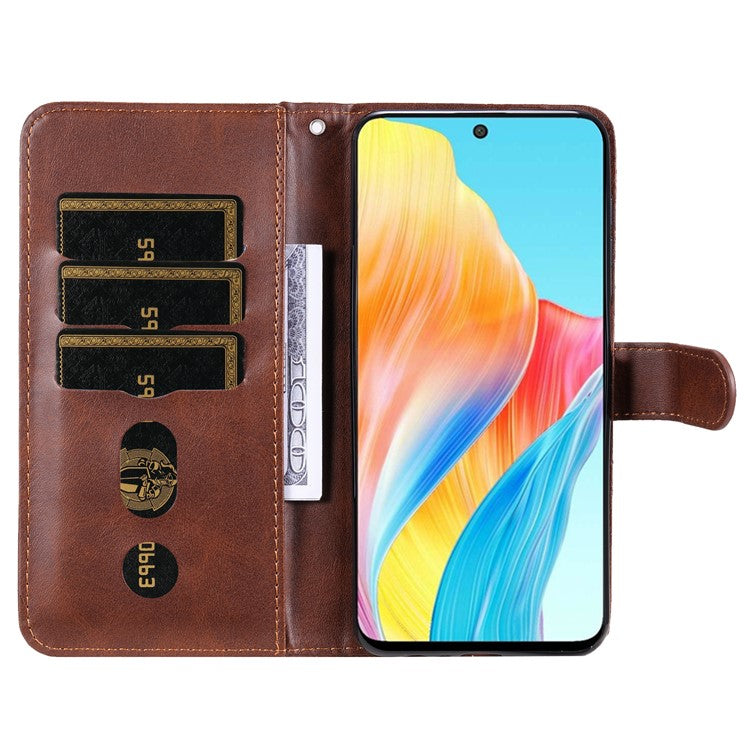 Leather Phone Case for Oppo A1 5G / A98 5G / F23 5G , Calf Texture Zipper Pocket Stand Shell Drop-proof Wallet Cover - Brown