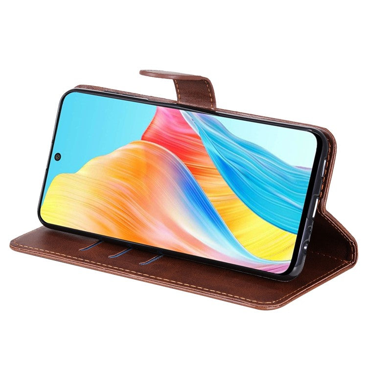 Leather Phone Case for Oppo A1 5G / A98 5G / F23 5G , Calf Texture Zipper Pocket Stand Shell Drop-proof Wallet Cover - Brown