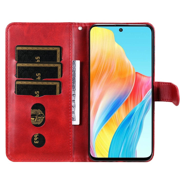 Leather Phone Case for Oppo A1 5G / A98 5G / F23 5G , Calf Texture Zipper Pocket Stand Shell Drop-proof Wallet Cover - Red