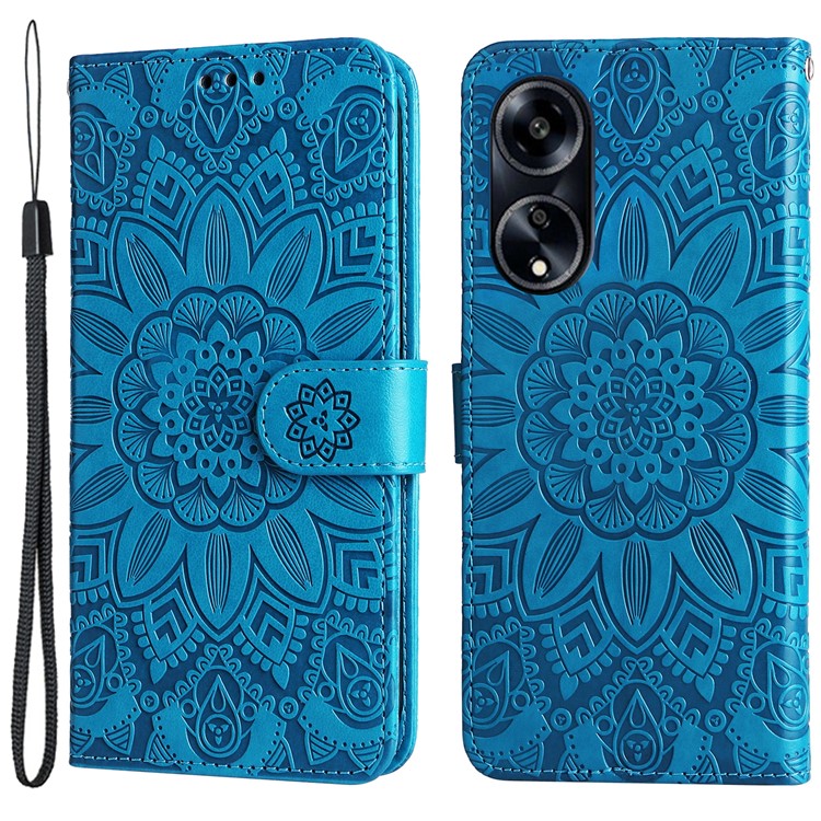 Protective Cover for Oppo A1 5G / A98 5G / F23 5G PU Leather Wallet Sunflower Imprinted Phone Flip Stand Case - Blue