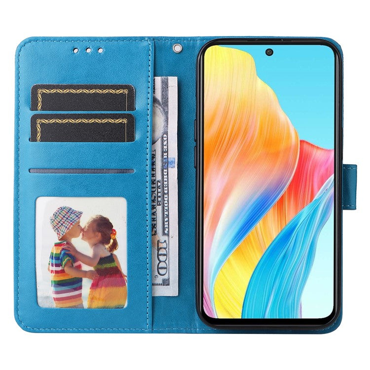 Protective Cover for Oppo A1 5G / A98 5G / F23 5G PU Leather Wallet Sunflower Imprinted Phone Flip Stand Case - Blue