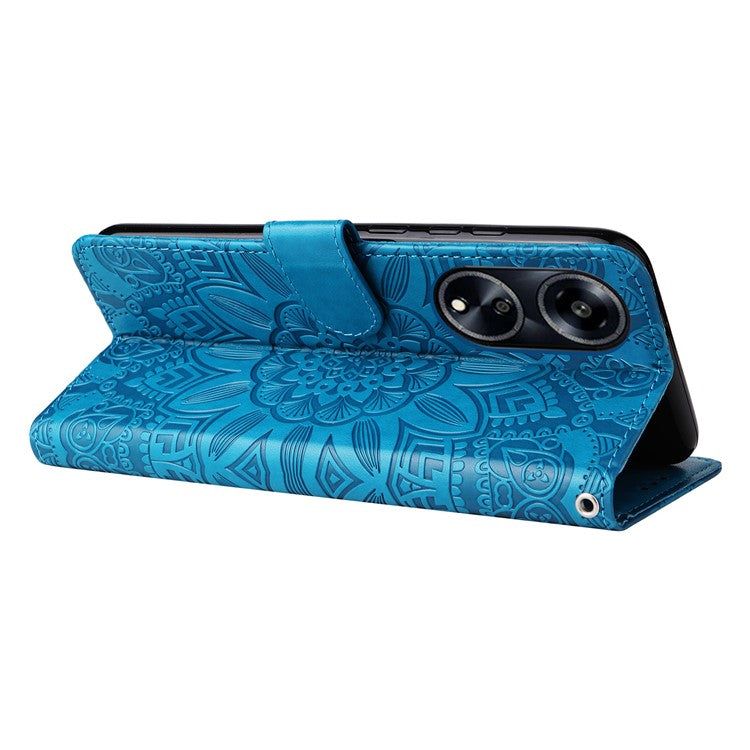 Protective Cover for Oppo A1 5G / A98 5G / F23 5G PU Leather Wallet Sunflower Imprinted Phone Flip Stand Case - Blue