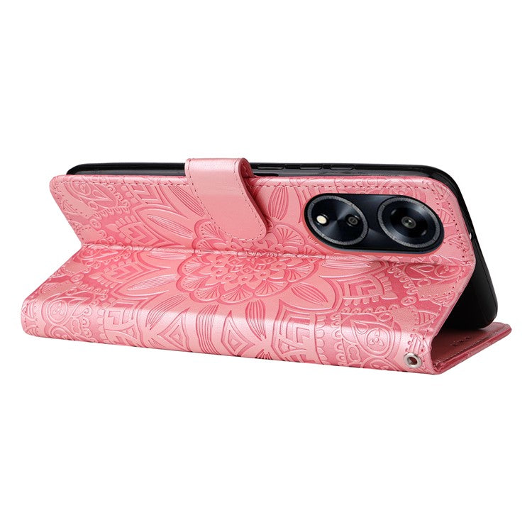 Protective Cover for Oppo A1 5G / A98 5G / F23 5G PU Leather Wallet Sunflower Imprinted Phone Flip Stand Case - Pink