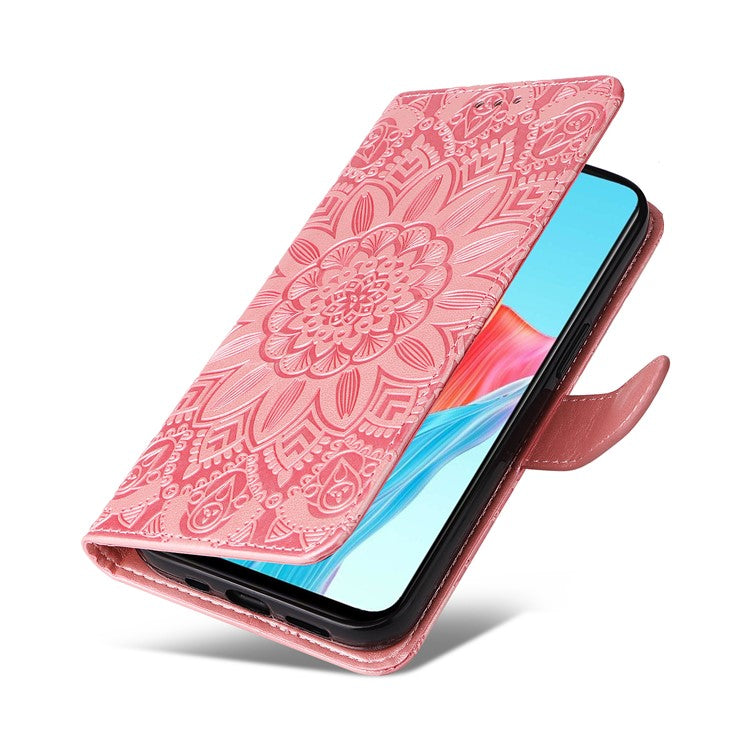 Protective Cover for Oppo A1 5G / A98 5G / F23 5G PU Leather Wallet Sunflower Imprinted Phone Flip Stand Case - Pink